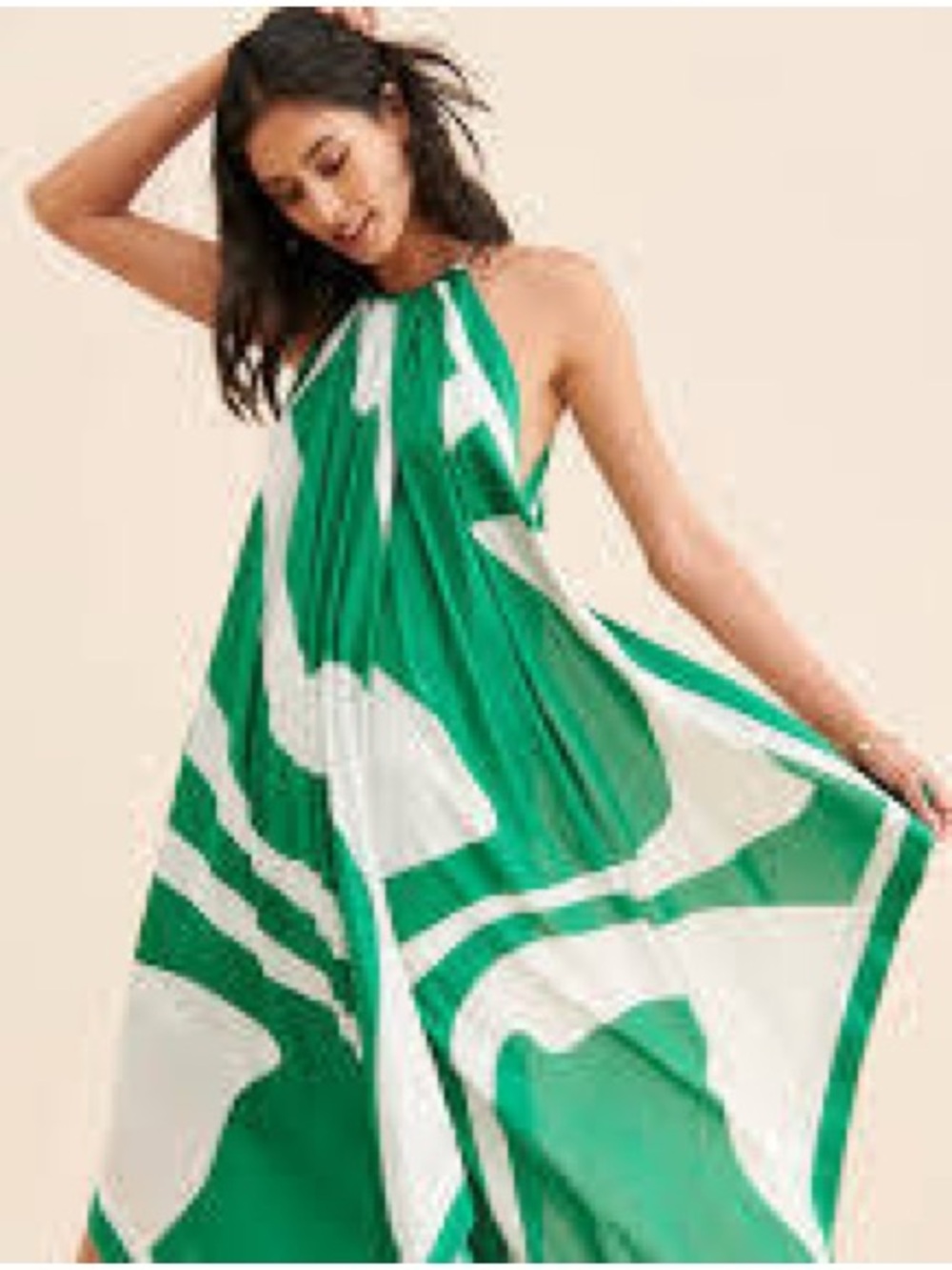 Anthropologie Halter Hanky Hem Dress - Asymmetrical in Green and White - EUC - Picture 2 of 5
